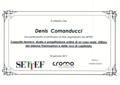 Certificato Comanducci Denis cappotto termico studio e progettazione online di un caso reale. Utilizzo del sistema Thermophon e delle voci di capitolato