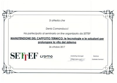 Certificato Comanducci Denis manutenzione del cappotto termico le tecnologie e le soluzioni per prolungare la vita del sistema